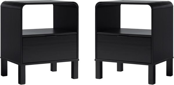 Walker Edison Modern Curved-Top Solid Wood 1-Drawer Nightstand with Open Cubby, 24 Inch, Brown - Image 10