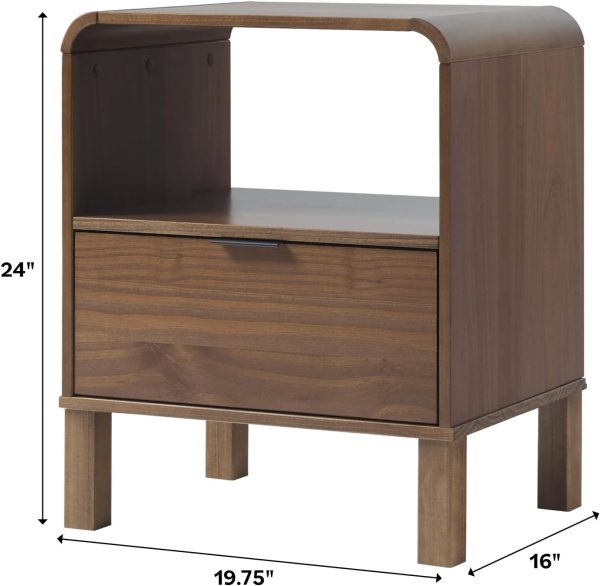 Walker Edison Modern Curved-Top Solid Wood 1-Drawer Nightstand with Open Cubby, 24 Inch, Brown - Image 11