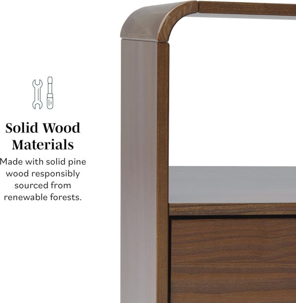 Walker Edison Modern Curved-Top Solid Wood 1-Drawer Nightstand with Open Cubby, 24 Inch, Brown - Image 13