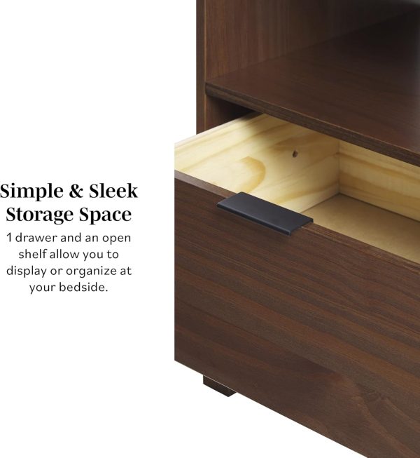Walker Edison Modern Curved-Top Solid Wood 1-Drawer Nightstand with Open Cubby, 24 Inch, Brown - Image 14