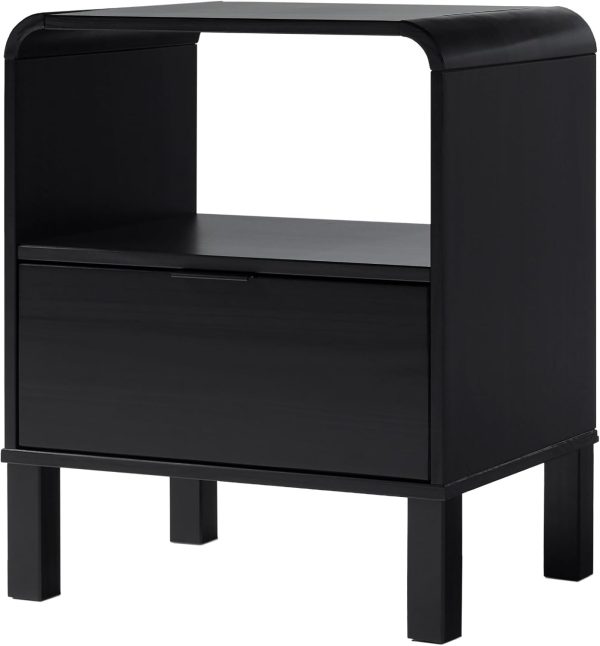 Walker Edison Modern Curved-Top Solid Wood 1-Drawer Nightstand with Open Cubby, 24 Inch, Brown - Image 17