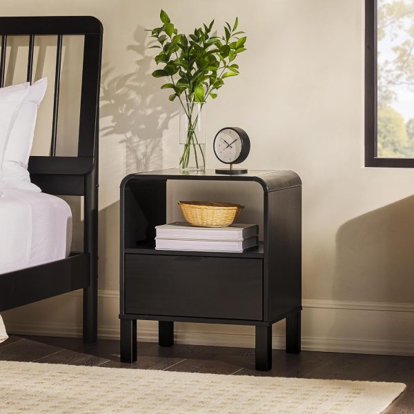 Walker Edison Modern Curved-Top Solid Wood 1-Drawer Nightstand with Open Cubby, 24 Inch, Brown - Image 18