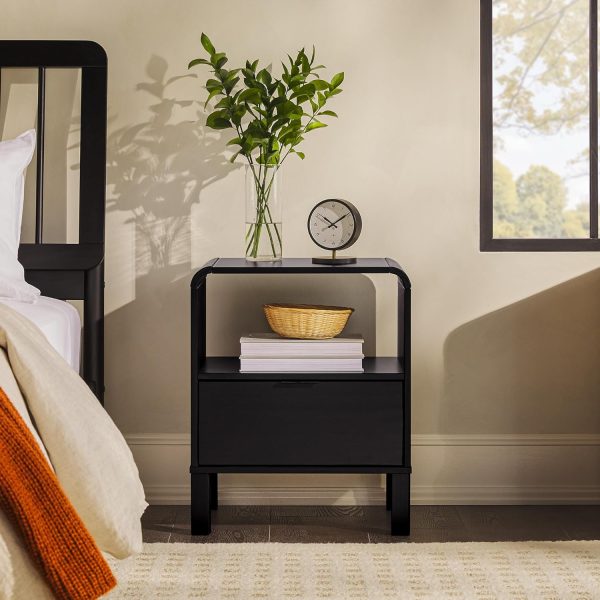Walker Edison Modern Curved-Top Solid Wood 1-Drawer Nightstand with Open Cubby, 24 Inch, Brown - Image 19