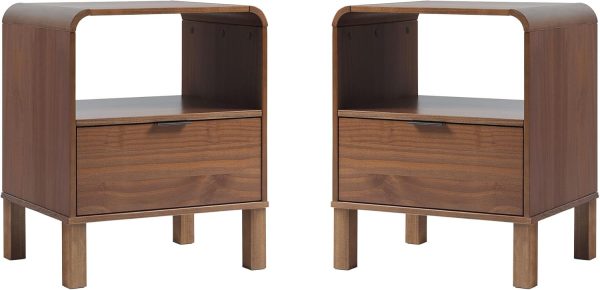 Walker Edison Modern Curved-Top Solid Wood 1-Drawer Nightstand with Open Cubby, 24 Inch, Brown - Image 23