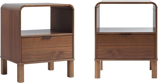 Walker Edison Modern Curved-Top Solid Wood 1-Drawer Nightstand with Open Cubby, 24 Inch, Brown - Image 24